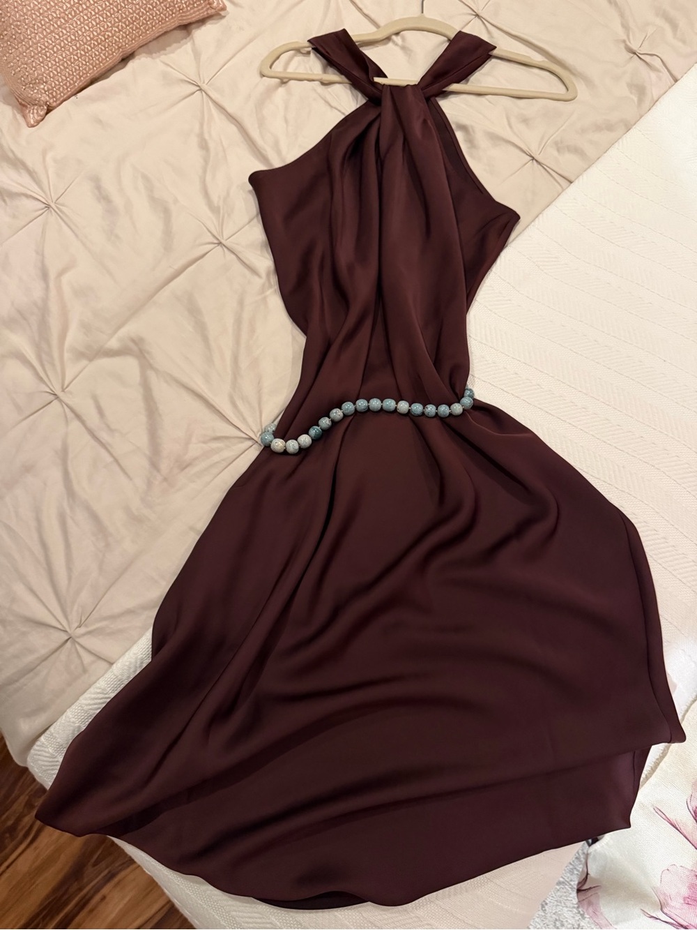Halter Neck Midi Dress in Deep Wine